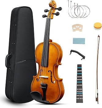 Ktaxon Full Size Violin, 3/4 Acoustic Violin with Portable Case, Finger Guide Sticker, Polishing Cloth,Mute, Extra Set Violin String, Shoulder Rest, Rosin and Bow