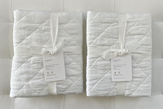 Pottery Barn Belgian Flax Linen Diamond Quilted Standard Shams ~*~Set of Two~*~White~