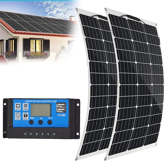 1000W Solar Panel Kit 2PCS 500W, Flexible Solar Panel Off Grid System 18V Photovoltaic Monocrystalline Module, with Dual USB Ports