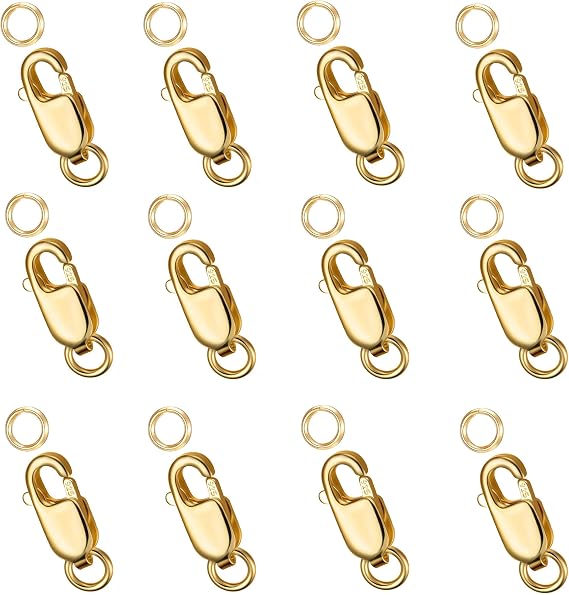 Dailyacc 925 Sterling Silver Lobster Clasp with Closed Jump Rings Gold Necklace Clasps and Closures for Jewelry Bracelet Extender,Made in Italy