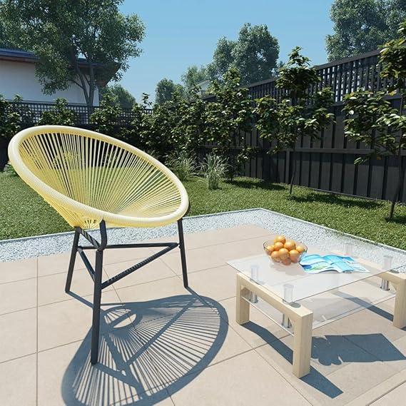 Acapulco Chair PE Rattan Outdoor Lounge Chair Beige 27.2"x26"x34.3" Water-Resistant Steel Frame Modern Patio Furniture for Poolside, Garden, Backyard