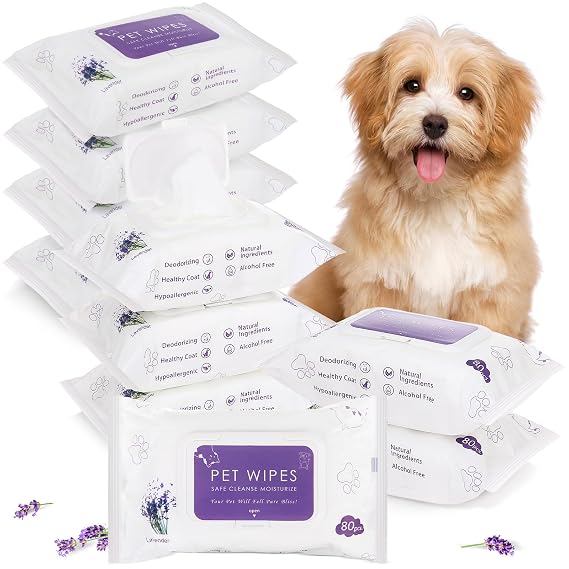 Treela 10 Pack Dog Pet Wipes, 80 Count Paws Body, Lavender