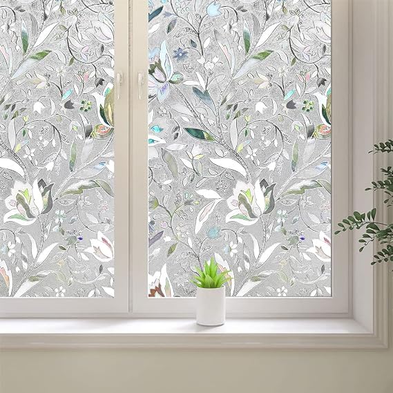 Window Privacy Film,3D Tulip Window Clings, Stained Glass Window Decals, Decorative Window Vinyl, Static Cling Window Sticker Non-Adhesive No-Glue (23.6 x 78.7 inches)