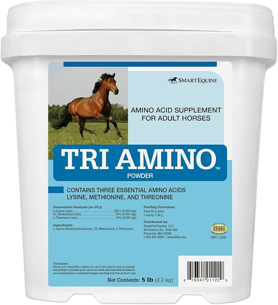 Tri Amino Horse Supplement - Equine Vitamin & Mineral Supplement - 5 Pound (lb) | Lysine Horses Supplement with Methionine & Threonine for Strong Muscles | Healthy Topline | Assist in Protein Production