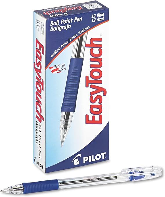 Pilot EasyTouch Stick Ballpoint Pen, Clear Barrel, Blue Ink, Med Pt, 1.0 mm