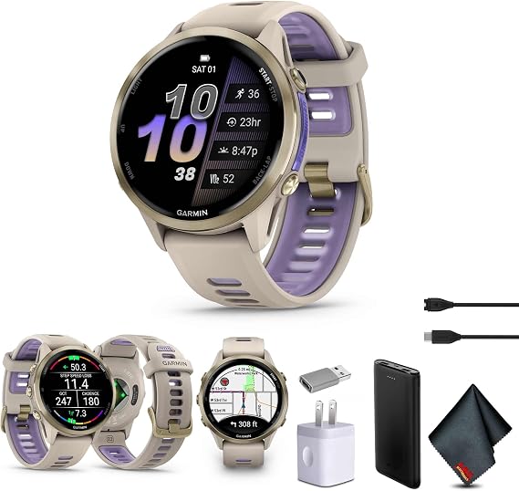 Garmin Forerunner 970 Running Smartwatch (Soft Gold) with P-Bank Bundle