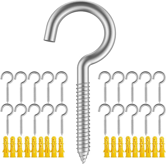 Pack of 20 Metal Eye Screws, 304 Stainless Steel Hooks, Self-Tapping Eye Ring Bolt, Strong Indoor (2-3/4")