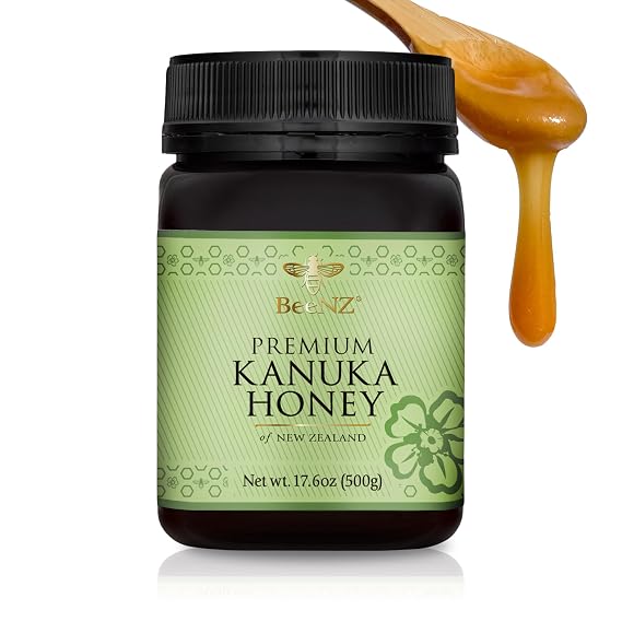 BeeNZ Raw Kanuka Honey Pure New Zealand Monofloral Kanuka Honey, Natural Sweetener & Superfood for Wellness, Skin Care, and Gourmet Food Pairing - No Sugar Added, Pantry Staple, Hive-to-Jar Traceable (17.6 oz)