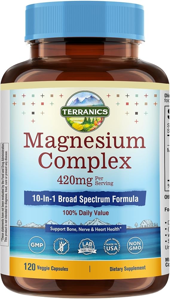 Terranics Magnesium Complex Supplement 420mg, 120 Veggie Caps