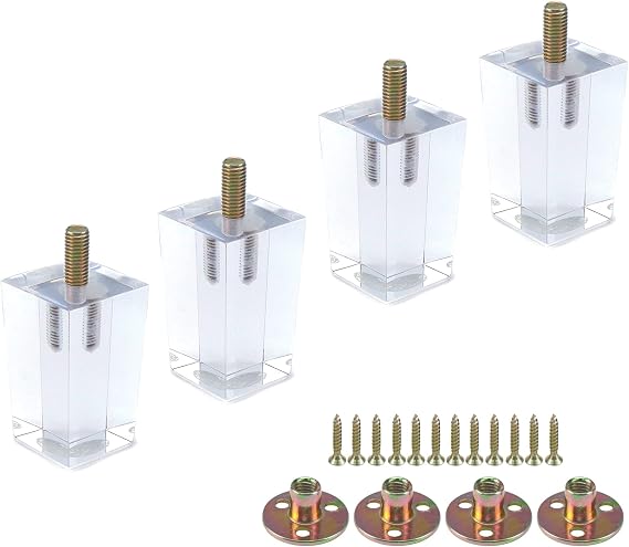 Mcredy Acrylic Sofa Furniture Legs, Floating Look with M10 Screw, 4Pcs | 3.15 In Height, Sleek Modern Aesthetics, Sturdy Support, with Mounting Hardware, for Ottoman Bench Table Sofa Risers