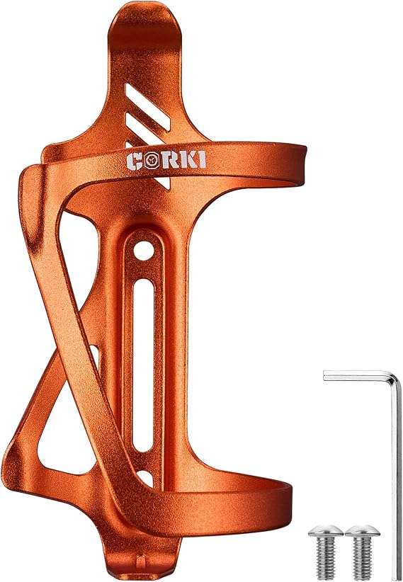 Corki Cycles Left Side Load Water Bottle Cage, Side Entry Bike Water Bottle Holder for Road & Mountain Bikes - 1 Pack - Orange-Aluminum Alloy