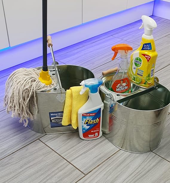 Industrial Galvanized Metal Mop Bucket 13L litres Large Galvanised Reinforced Heavy Duty Thick Metal Mop Bucket for Home Office General Cleaning
