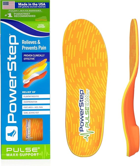 PowerStep Pulse Maxx Running Insoles - Overpronation Corrective Orthotic Inserts for Running Shoes - Maximum Ankle, Foot Pain Relief & Arch Support Insoles - Made in The USA (M 4-4.5 / W 6-6.5)