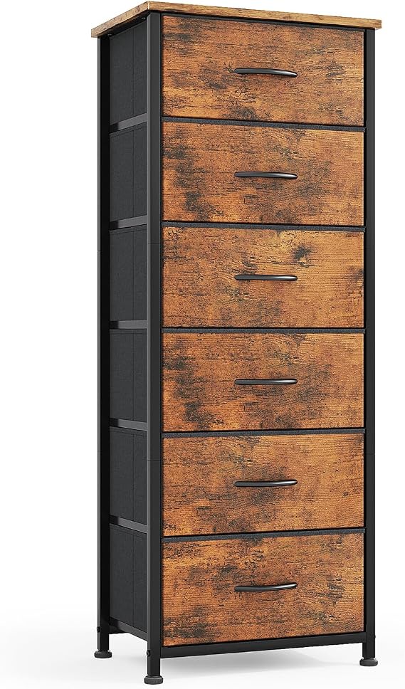 CAIYUN 6 Drawer Tall Dresser, Dresser for Bedroom Entryway Hallway, Closet Storage Drawer, Commode De Chambre, Armoire De Rangement, Rustic Brown