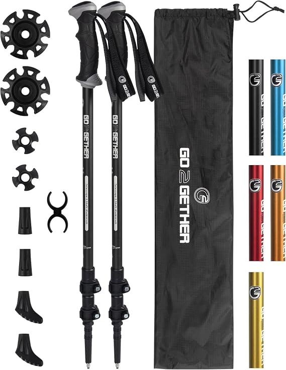 G2 GO2GETHER Aluminum Trekking Poles - Quick Adjustable Locks, Comfort Handle, Padded Strap, Snow Baskets - Walking Sticks Suitable for Hiking, Walking