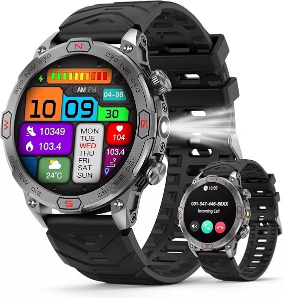 Smart Watch for Ulefone Power Armor 16S - with LED Flashlight, 1.43" AMOLED Display, Outdoor Smartwatch with Compass/Altitude/Air Pressure, Waterproof Fitness Tracker Watch