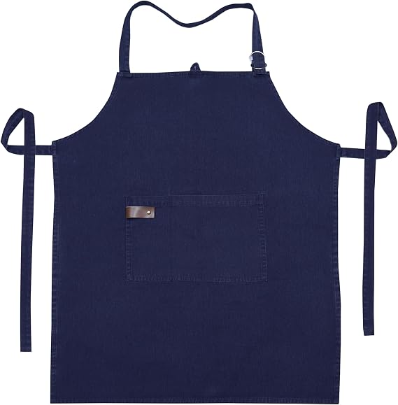 100% Cotton washed Apron with Pocket and Adjustable Neck with Long Ties Apron 25" X 31" for Women Men Chef Cooking, Baking, Gardening, Navy blue