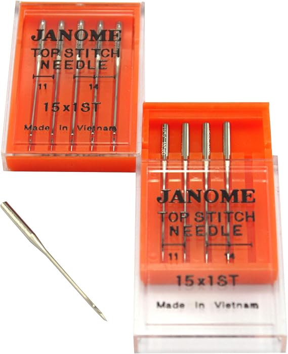 DREAMSTITCH 990500000A 10 Pcs Top Stitch Needle 15 x 1ST Mixed Sizes #11/75 x 4 and #14/90 x 6 for Janome Brand 990500000A