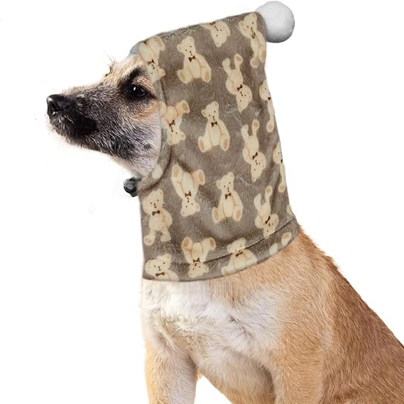 HDKUW Quiet Ears for Dogs Hat, Dog Ear Muffs Noise Protection, Plush Dog Hats Pet Ears Warm Ear Cover, Winter Hat Head Wrap for Small Medium Dogs Brown Bear M