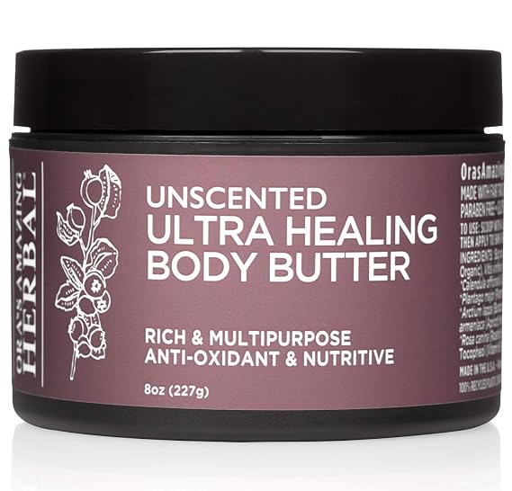 Ora's Amazing Herbal Ultra Healing Body Butter, Intensive Unscented Moisturizer For Dry Skin, Fragrance Free Skin Cream, 8 oz Large