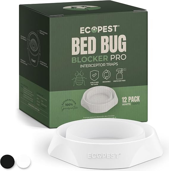 Bed Bug Interceptors - 12 Pack | Bed Bug Blocker (Pro) Interceptor Traps (White) | Eco Friendly Insect Trap for Bed Legs | No Chemicals or Pesticides | Monitor, Detector, and Trap for Bed Bugs