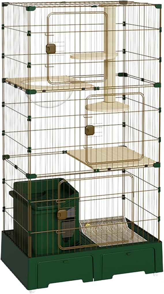 Cat Cage Outdoor Cat Enclosure Cat Catio Cat House, 3 Tiers Cat Catio Cat House, DIY Cat Playpen Metal Kennel, Balcony Cat Playpen with Platforms, for Indoor Cats Walk in Cat Cage(Green)