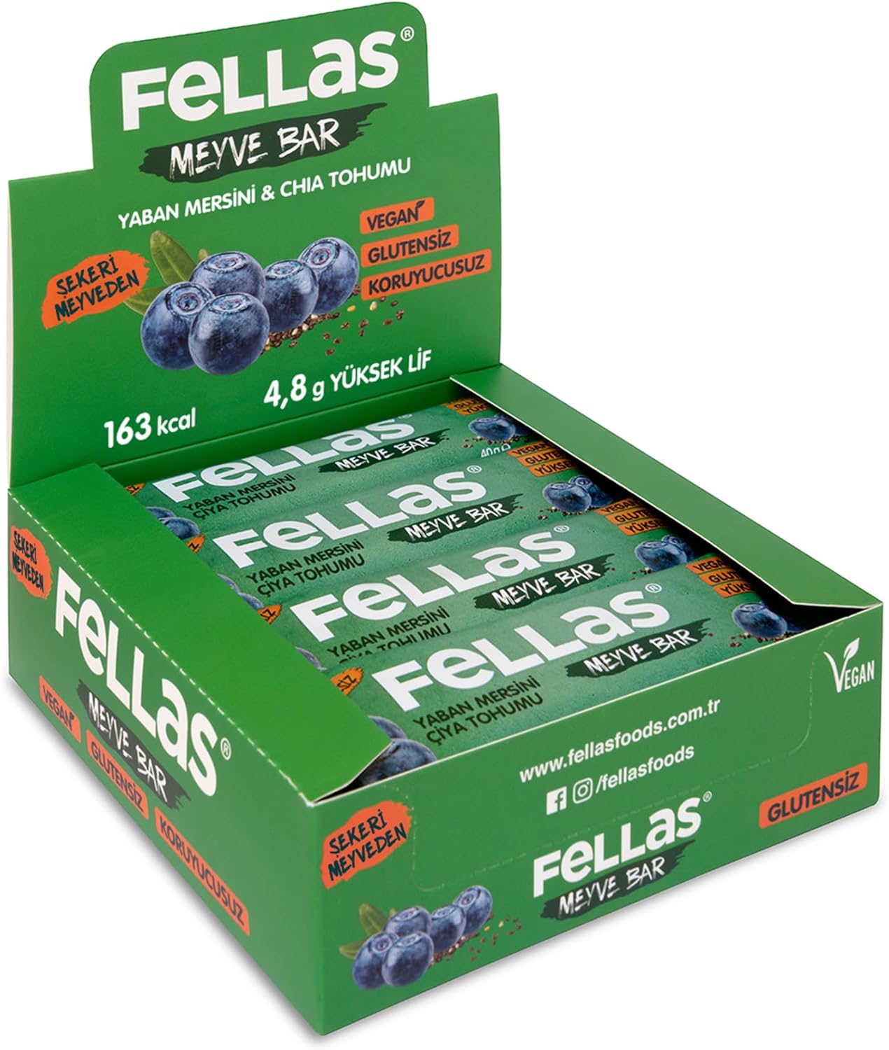 Fellas Fruit Bar, Chian and Blueberry, 40gr x 12 Pieces