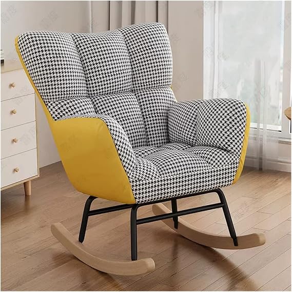 Kadife Sallanan Sandalye Kres icin Puskullu Dosemeli Sallanan Koltuk, Oturma Odas Yatak Odas Balkon icin Guvenli Masif Ahsap Tabanl Yuksek Geri Rahat Planor Rocker