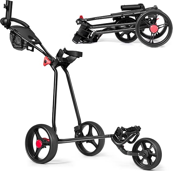 SPOTRAVEL 3 Wheel Golf Push Cart, Quick Folding Golf Bag Trolley