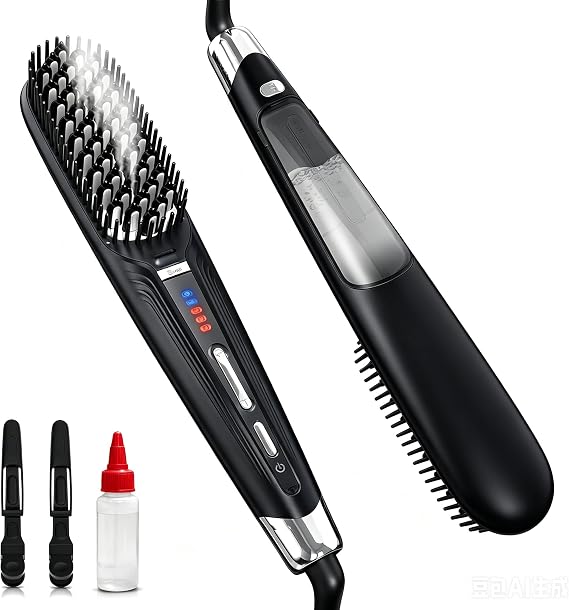 Ionic Steam Hair Straightener Brush for Black Women Hair & Curly Hair