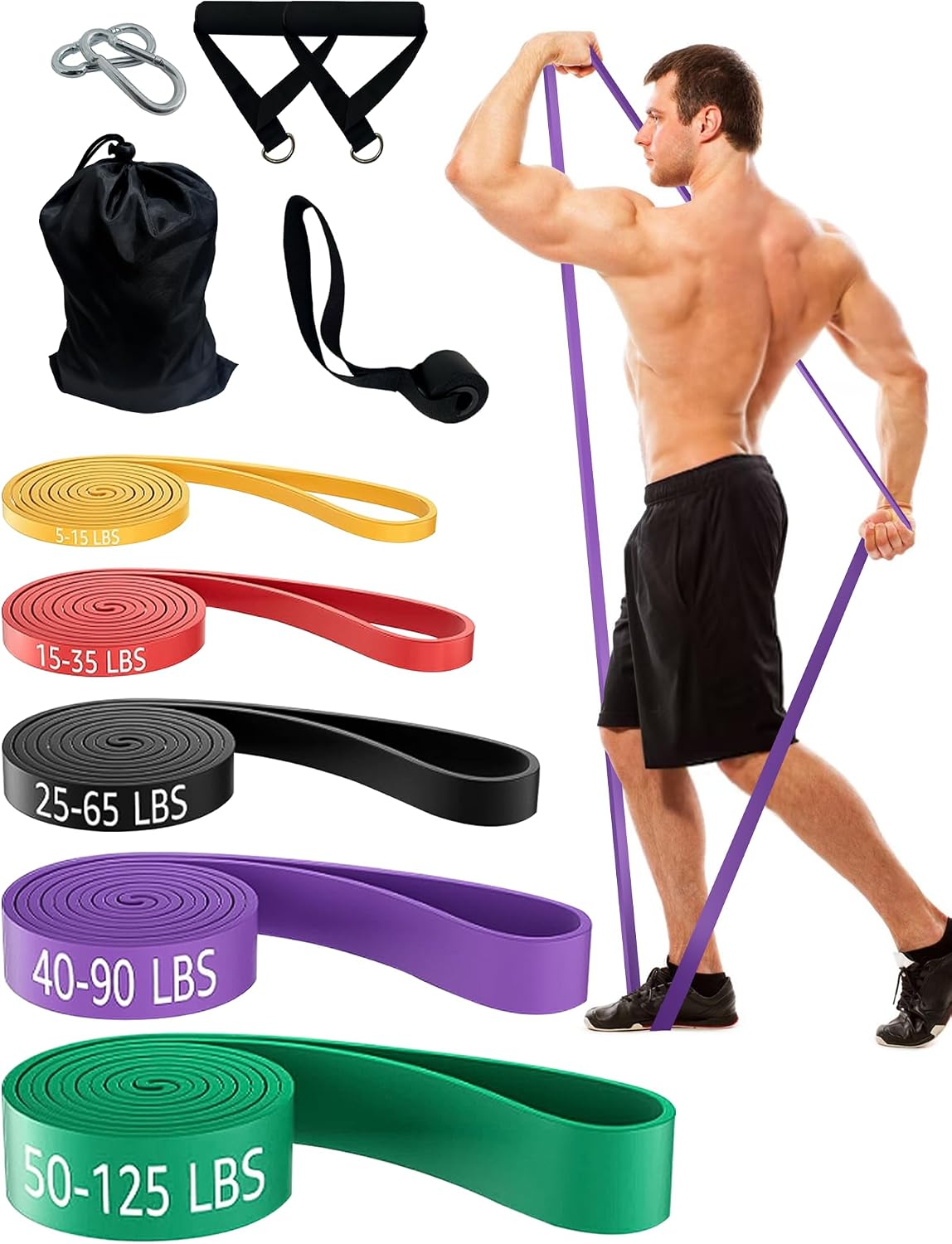 Resistance Bands Pull Up Assistance Bands, Long Exercise Workout Bands Set with Handles and Door Anchor, Elastic Band for Working Out, Body Stretching, Muscle Training, Men Women