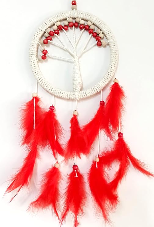 Mixperi Red Bird Hairy Tree of Life Dream Trap Wall Ornament