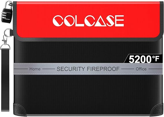 Fireproof Document Bag 5200F Heat Insulated Waterproof Fireproof | Silicone Coated Fiberglass Fireproof Bag wih Lock 15x11 inches Zipper Bag Black