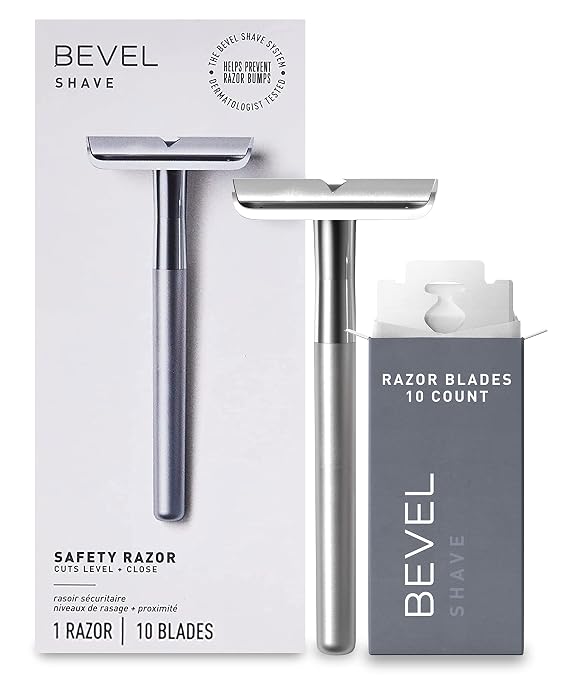 Bevel Safety Razor with Brass Weighted Handle and 10 Double Edge Safety