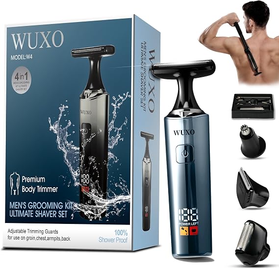 Back Shaver for Men, 4-in-1 LED Display Electric Groin Hair Trimmer
