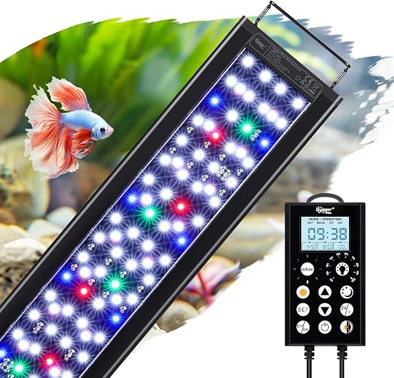 hygger Aquarium LED Light, Full Spectrum Fish Tank Light,Aquarium Plant Lights with Controller & Timer, 5 Modes, 8 Colors, Adjustable 10 Brightness, Extendable Brackets, 18W, 30-45CM [Energy Class E]