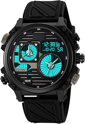 Tactical Digital Sport Watch for Men, 4 Time Zones, Chronograph, Alarm, EL Backlight, 50M Waterproof Outdoor Wristwatch