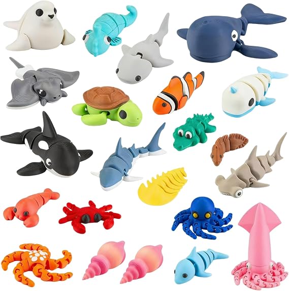 Cosiesnest 22Pcs Mini 3D Printed Animals, Ocean Animal Figurines – Articulated Sea Creature Models, Desk Decor Collectibles, 3D Printed Fidget Toys for Adults & Home Office Decoration