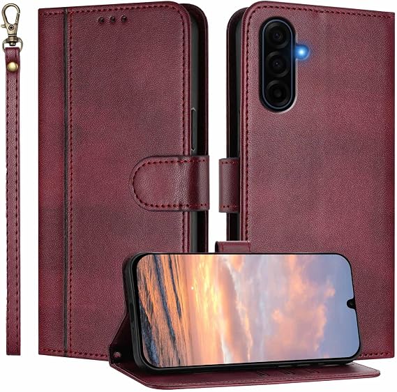 for Galaxy A17 5G Phone Case Wallet and Wrist Strap (Red)