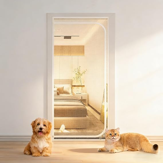 Cat Screen Door Fits Door Size 90cm x 200cm, Heavy Duty Pet Screen Door Prevent Dogs Cats from Running Around, Partition Mesh Cat Door Screen with Zipper for Livingroom, Bedroom, Kitchen(90 * 200CM)