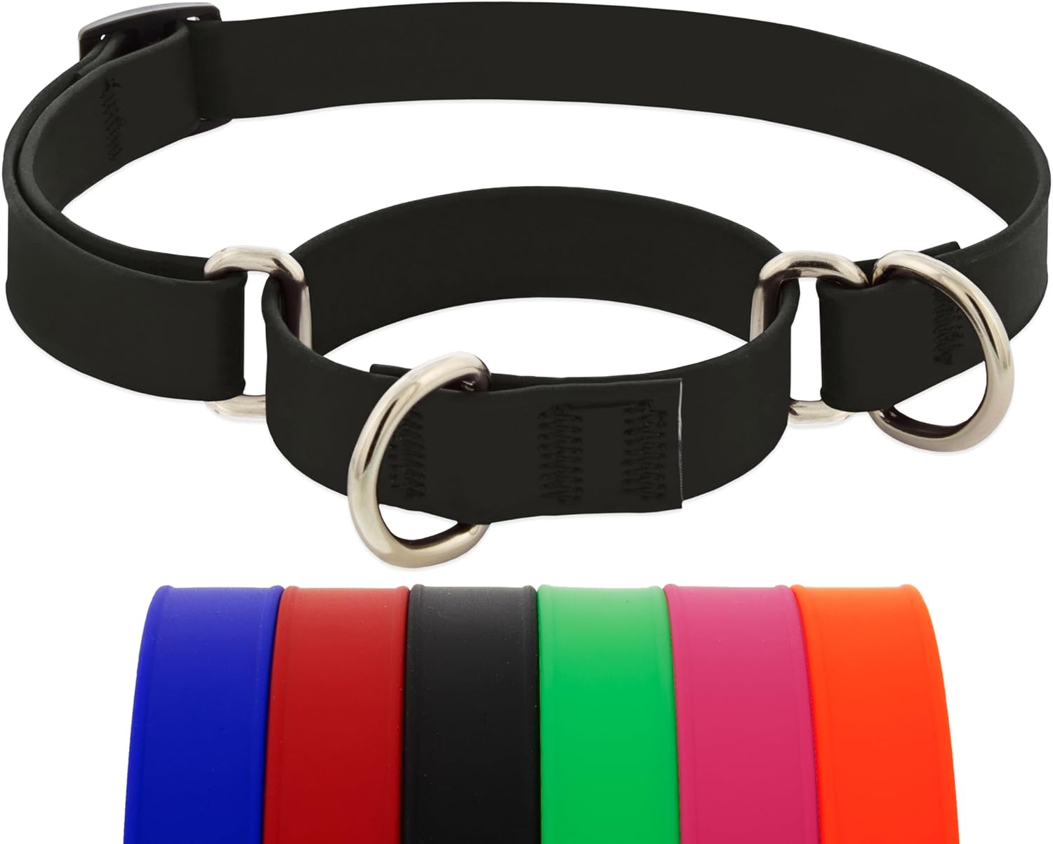 LupinePet Waterproof Splash Martingale Dog Collar, Jet Black, 34-inch Wide, adjusts 10-14, Made with BioThane