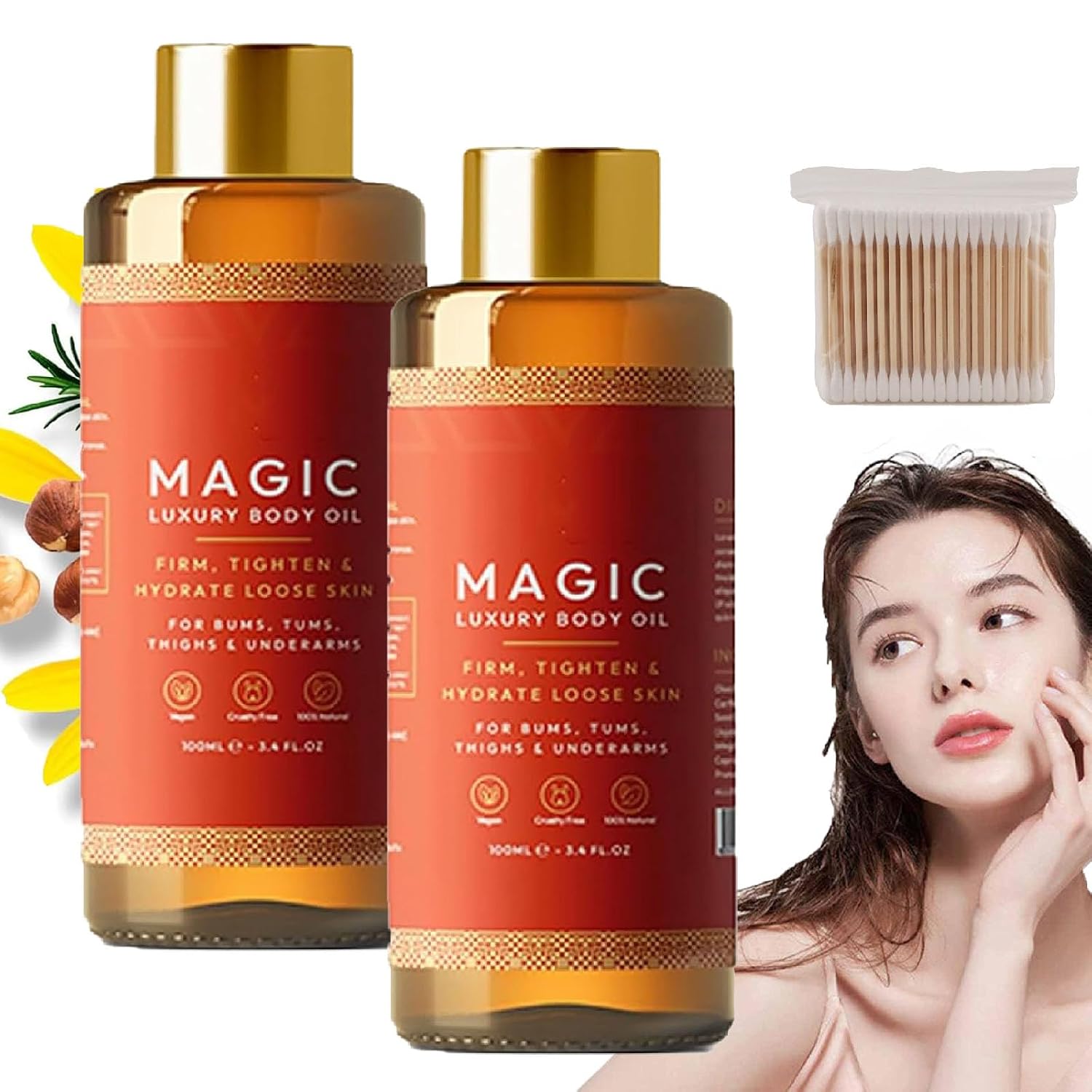 Besque Magic Body Oil, Besque Magic Body Firming Oil, Skin Firming Rejuvenating Serum, 100 Ml Skin Body Serum & Fast Absorbing, Plumps, Tightens and Hydrates Skin, Suitable for Full Body Use 2Pcs