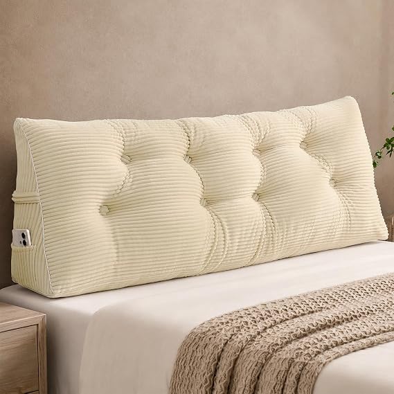 Sasttie Headboard Pillow Queen, Bed Wedge Pillow Headboard, Beige