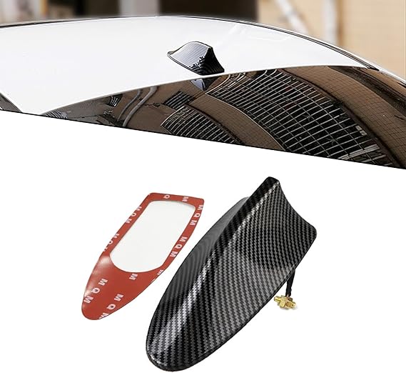 1 PC Car Shark Fin Antenna, Radio Signal Enhancement Antenna Roof Spoiler Reduce Wind Resistance Decoration, Adhesive Base with Copper Screw, Universal External Antenna (Carbon Fiber Black)