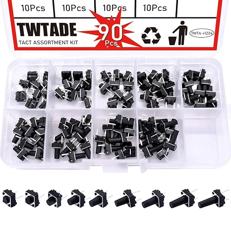 TWTADE 160PCS Momentary Tactile Touch Micro Push Button Switch tact 6x6x5mm Tactile Switch kit(Each Color 20PCS) + 90PCS 2 Pin Tactile Switch Micro Momentary Push ButtonTact Assortment Kit