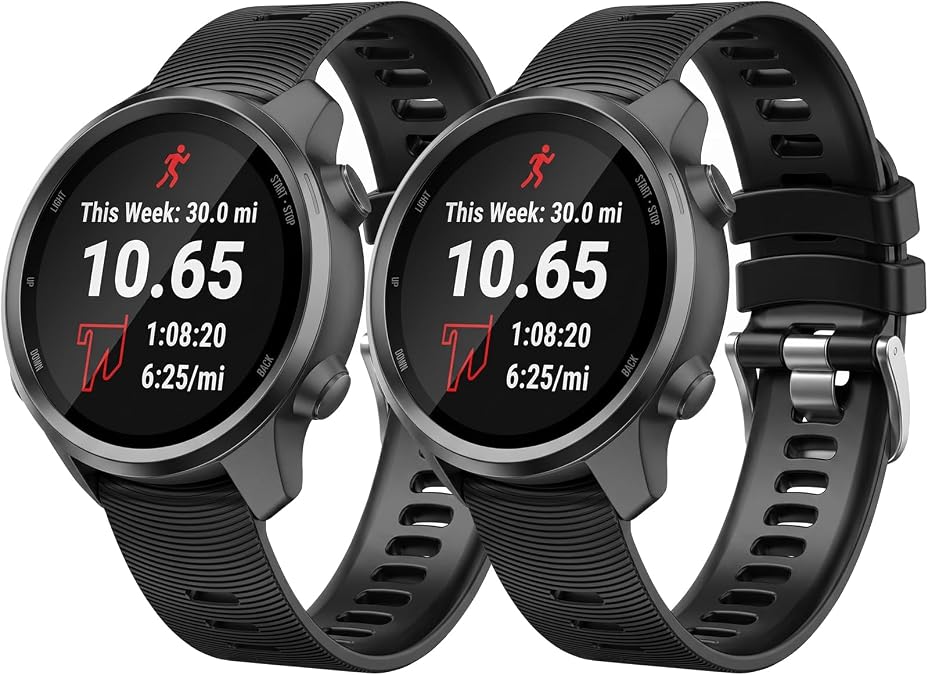 2 Pack Waterproof Bands Compatible with Garmin Forerunner 245/55 Watch Band, 20mm Replacement Strap for Forerunner 245 Music Watch Bands