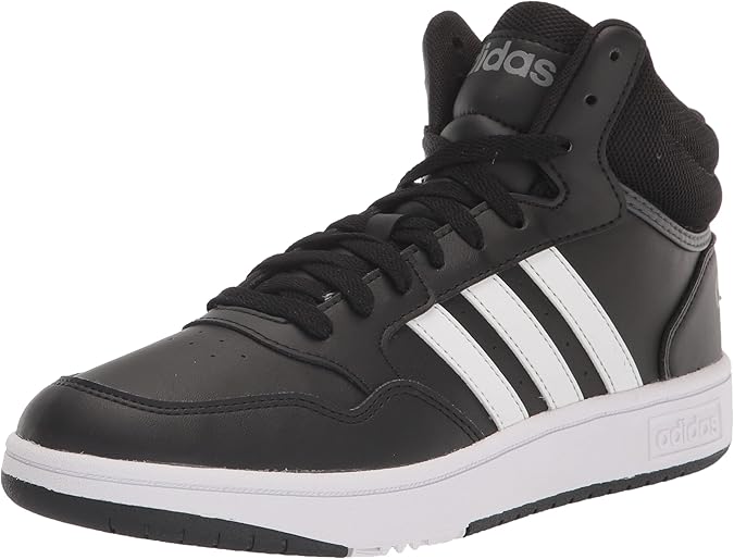 adidas Hoops 3.0 Mid Basketball Shoe, Core Black/White/Grey Six, 4 US Unisex Big Kid