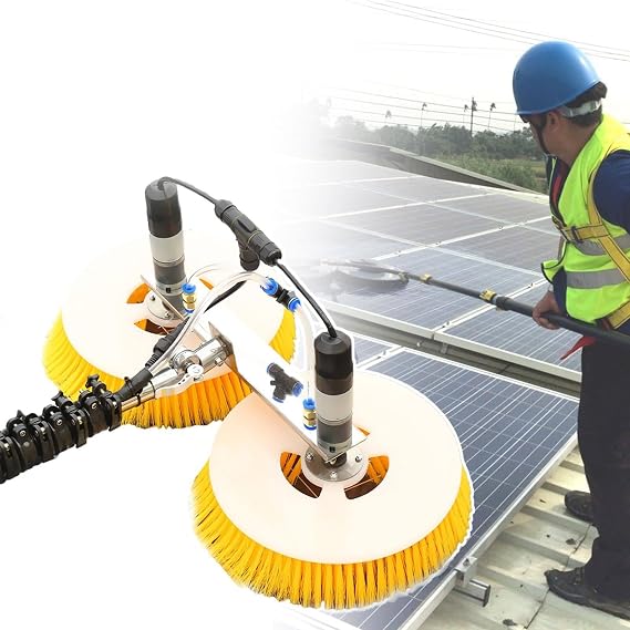 Photovoltaic Solar Panel Cleaning Machine, Retractable Solar Panel Brush Cleaning Unit, Rotating Double Brush Head, for Outdoor Cleaning,5.5m
