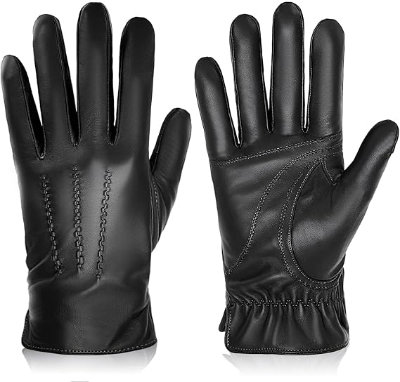 BISON DENIM Winter Sheepskin Leather Gloves for Men Warm Driving Gloves
