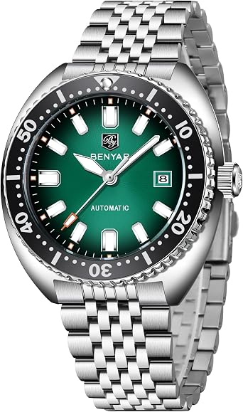 Benyar Automatic Watches for Men Stainless Steel Strap Mechanical Wristwatch Men 50M Waterproof Calendar Luminous Business Men's Wrist Watches
